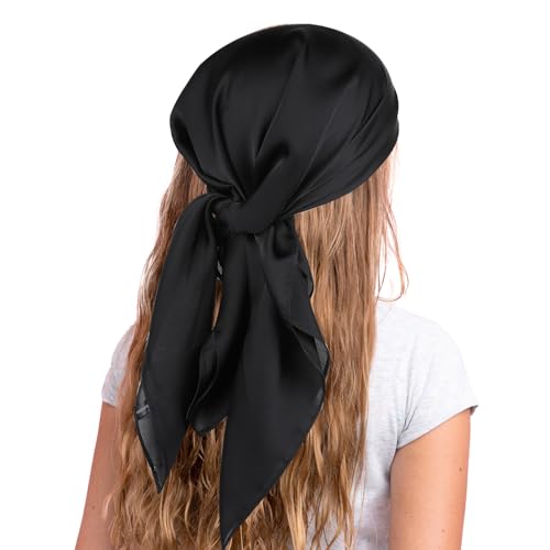 COMNICO foulard satin pour cheveux écharpe carrée pour femmes foulards carrés comme soie bandana tour de tête écharpe pour dormir (69,85 cm), Noir ,...