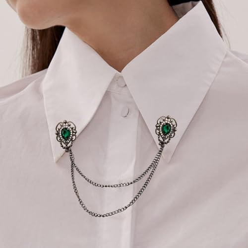 Image of Antique Collar Clips Brooches Lapel Pins for Women Girls Unisex Vintage Elegant Enameled Flower Imitation Pearl Blue Rhinestone Layered Tassel Chain Drop Dangling Necktie Tie Shawl Scarf Dress Accessories Jewelry Christmas Birthday