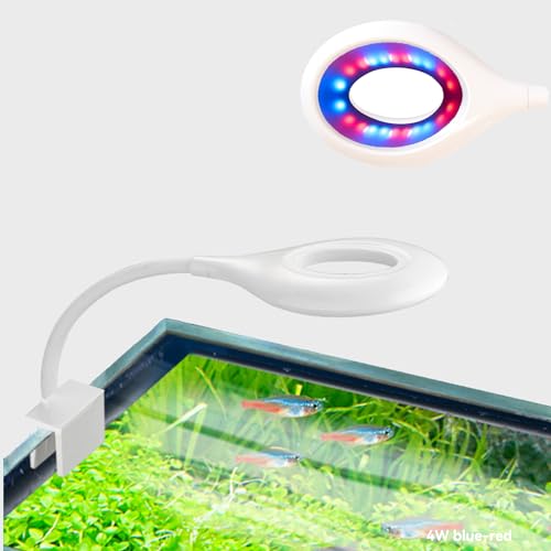 Image of 0.5-5 Gallon Fish Tank Clip On Aquarium Light with White Blue Red LEDs Small Aquarium Light,Full Spectrum Fish Tank Light with USB Port and 360 Degrees Flexible Rotate