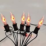 Romasaty C18 Halloween Flicker Flame String Lights, 10FT Flickering Flame Shaped Bulb Dances with a Flickering Orange Glow, 1 Watt, 120 Volt, Black Wire