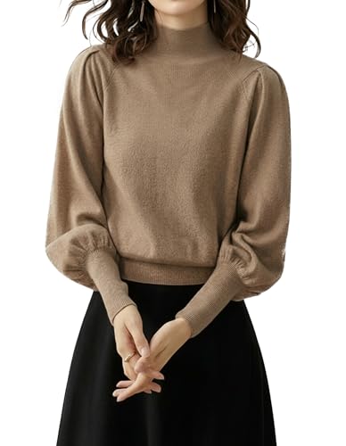 QiuDumo Petite Knit Going Out Tops Pullover Turtleneck Fashion Essentials Outfits Jersey Shirts Camel M