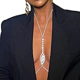 Obmyec Rhinestone Body Chain Sparkly Crystal Body Necklace Jewelry Waist Belly Body Chains Nightclub Sexy Bikini Bra Chain Beach accessories for women and Girls (Silver)