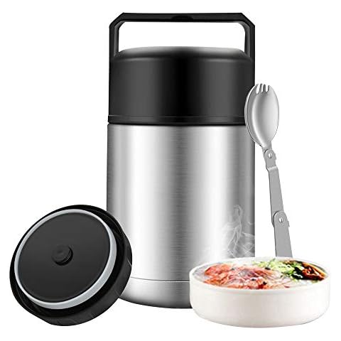 Food Thermos for Adults,27oz Leak Proof Soup Thermos with Spoon & Handle,Dual Wall Vacuum Insulated Food Jar for Hot Food,Stainless Steel Thermal Bento Lunch Box,Food Flask for School Office (Silver) Cover
