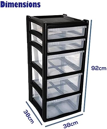 AAD Storage Organizer Cabinets / 5 Tier Plastic black Storage Drawer Units ~ Removable Drawer with Large Storage Cabinet / Files, Utility Organizer / Space Saving Chest Unit