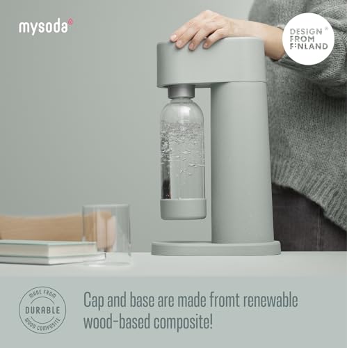 Mysoda: Wiederverwendbare BPA-frei Plastik Wasserflasche für Wassersprudler mit Quick-Lock, Holzkomposit Details, 2 x 1L - Salbeigrün (Pigeon)