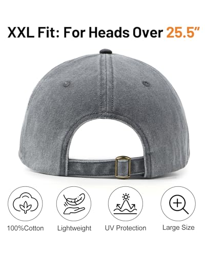 Image of XXL Baseball Cap For Big Heads, Soft Crown Washed Dad Hat, Oversized Denim Cap For Men Women Golf, Travel, Daily Wear
