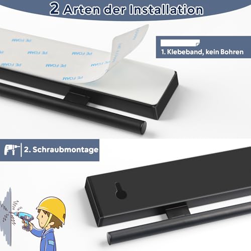 Dmore Magnetleiste Messer mit 10 Haken, 43 cm Messerhalter magnetisch schwarz mit Hakenleiste, extrem selbstklebend Magnet Messerhalter, inklusive Klebeband und Schrauben, für Messer und Utensilien 5