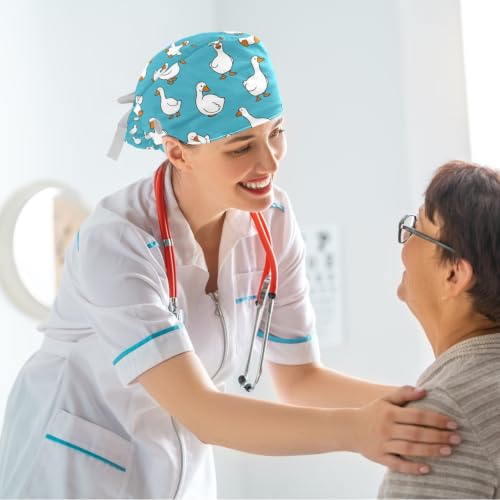 Image of Butterfly Scrub Cap Women with Ponytail & Buttons Adjustable Surgical Nurse Hat with Cotton Sweatband for Long Hair