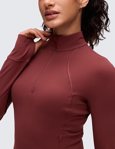 Image of CRZ YOGA Butterluxe Half Zip Crop Top | Workout, Extremely Soft, Slim Fit, Thumbholes, Side Pocket, Long Sleeve Shirts for Women