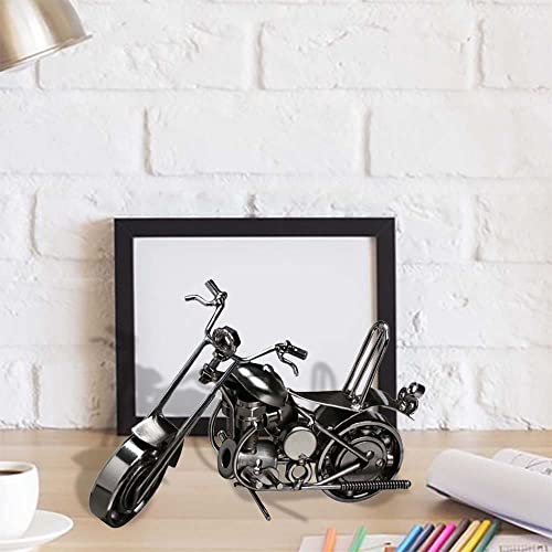 Maigendoo Motorrad Ornament Schmiedeeisen Motorcycle Deko Handmade Skulptur Dekoration Vintage Eisen Kunst Motorrad Modell für Desktop Dekor, Fotografie Requisiten, Kunstsammlung (Silber)
