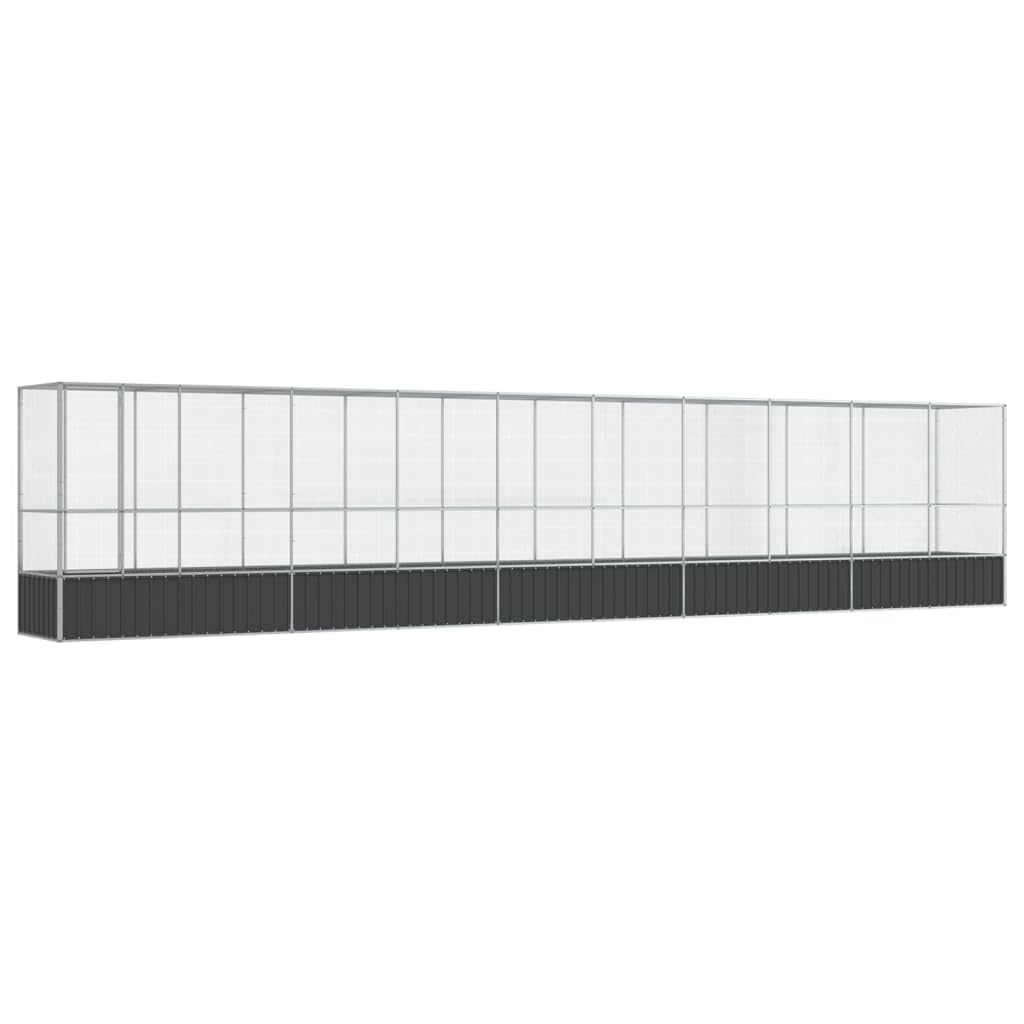 vidaXL Aviary with Extension Silver Steel Mesh Grid 1042.5x107x212 cm, Large Bird Cage for Parrots, Chickens, Ducks, Rabbits - Lockable Door