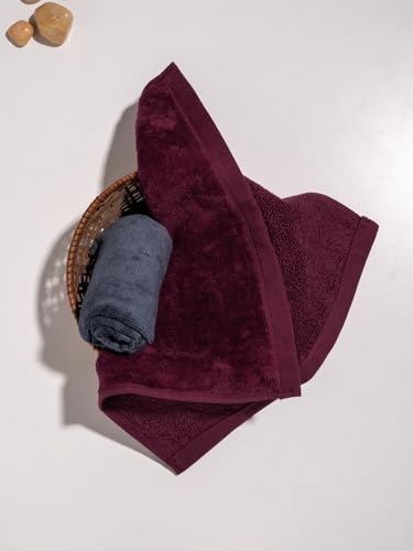 Image of DAMENSCH 100% Cotton Face Towel, Super Soft Gym for Workout, Ultra Absorbent Towel for Women, Quick Dry, Long Lasting Colours Face Towel Set-Midday Maroon, Twilight Grey I