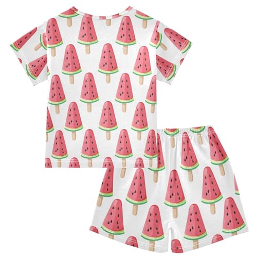 ALAZA Watermelon Ice Cream White Pajamas Short Sleeve 2 Piece Sleepwear Top and Bottom Pajama Set Unisex2