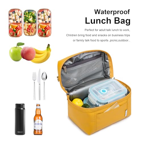 Image of NOL Natural Organic Lifestyle Reusable Insulated Lunch Bags for Adults Lightweight Nylon Waterproof Lunch Box with Removable Adjustable Strap Insulated Lunch Bag for Work (Small Earth-yellow)