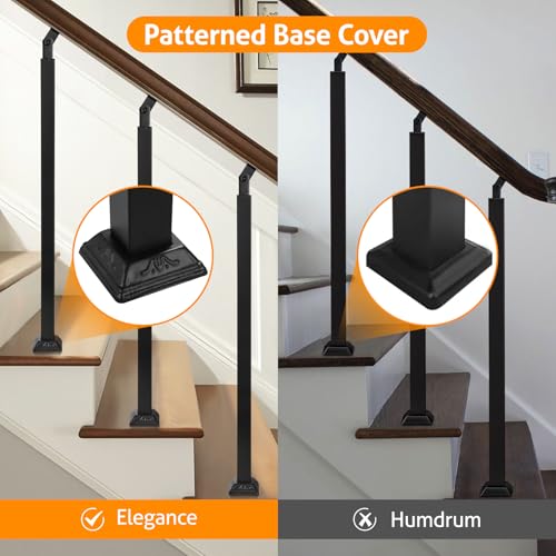WICHEMI 4 Pack Stairs Railing Posts, 33.5" Black Square Iron Baluster Indoor Outdoor, 270° Adjustable Spindles for Deck Steps Balcony