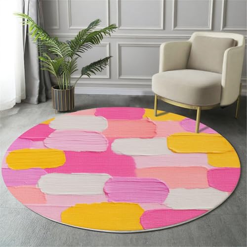 Tapis rond lavable antidérapant 60 cm texture peinte à la main