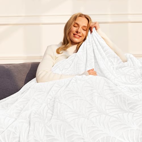 Whale Flotilla Flannel Fleece Queen Size Blanket for Bed, Soft Fluffy Velvet Bedspread Coverlet with Decorative Vintage Pattern for All Season, Warm and Lightweight, 90x90 Inch, White