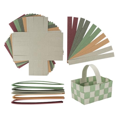 Ideen mit Herz Flechtkörbe | aus Papier | zum Basteln und Flechten | Osternest | Dekoration | Geschenk-Korb | Verpackung | 12 cm x 8 cm x 6,5 cm | 10 Stück (Grün, Braun und Grautöne)