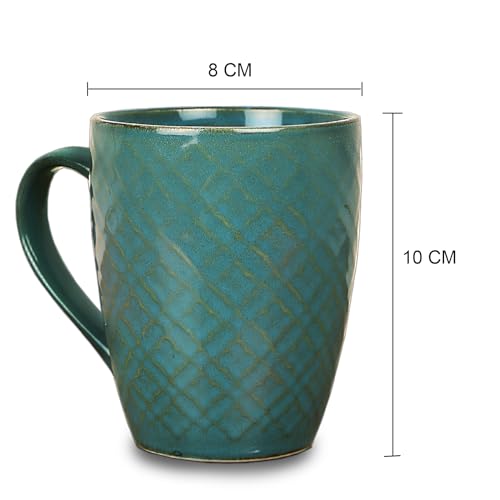 Image of SB Blue Textured Ceramic Coffee Mugs | Milk Mug | Coffee Cups 320ml | Microwave & Dishwasher Safe - Set of 4