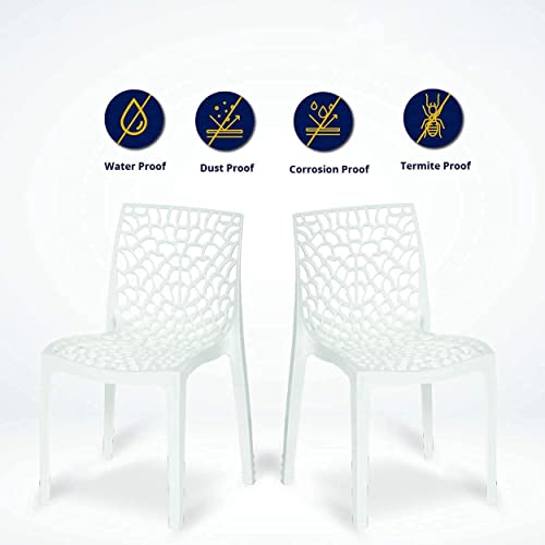 Image of activa Web Designer Plastic Chair for Home, Office and Restaurant and Cafe|Armless Chair for Dining Room| Heavy Duty Outdoor Plastic Chair | Designer Balcony Chair (White, Set of 2)