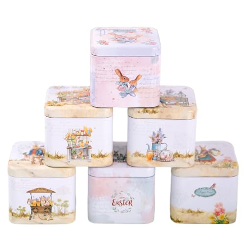 Boîtes À Biscuits Avec Couvercles - 6 Pièces Boîtes À Motif Lapin Avec Couvercles | Pour Confiseries Cadeaux Fêtes Pâques,Pour Les Snacks, Le Printemps,...