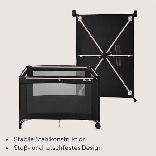 Lionelo Amelie Baby-Reisebett, ab Geburt bis 15 kg, klein, faltbar, weiche Faltmatratze, 100,5 x 70,5 cm, 2 Räder, seitlicher Einstieg, Reisetasche