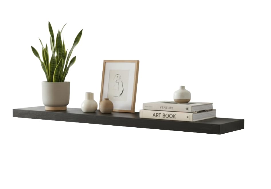 joelsantiques 72 Inch Floating Shelf - Heavy Duty Wooden Floating Shelves 72 Inches Long for Wall, Rustic Reclaimed Style Wood Wall Shelf, Easy Mount Bracket (72' x 10' x 2') Black