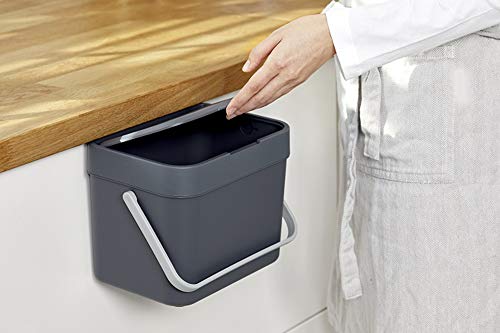 Image of Litem Hanging Waste Bin | Trash Can | Dark Grey | Wall Hanging Type, Hook and Bracket Included, Kitchen Countertop Compatible, 1.05 Gallons (4L)