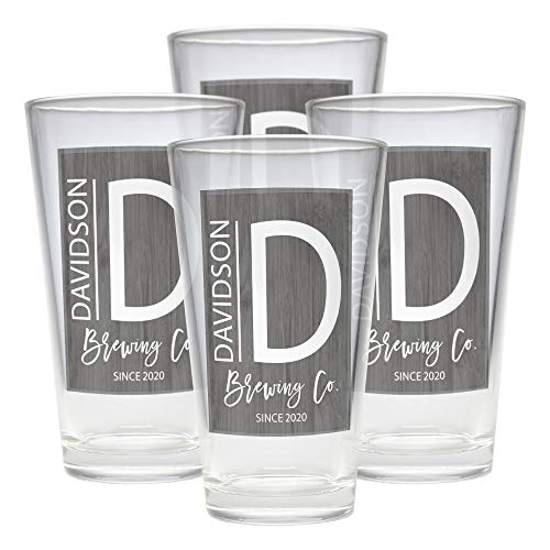 Let's Make Memories - Personalized Pint Glass Barware - Modern Monogram Pint Beer Glass - Customize with Any Initial, Name and Message - Holds 16oz, 9