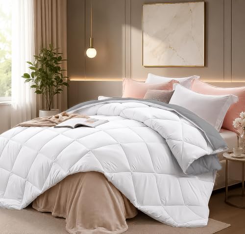 Image of Super Comfort Microfiber 300 GSM Double Bed Comforter for Heavy Winter Blanket Quilt Diamond Stitch (90 inch x 100 inch Inches /228cm x 254cm) - Comforter Double Bed|White