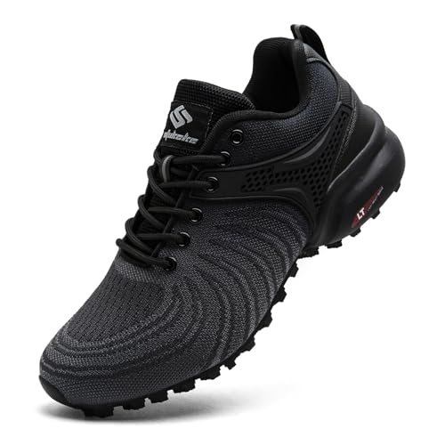 Unitysow Men's Trail Running Shoes Lightweight Breathable Walking Hiking Sneakers Outdoor Athletic Tennis Cross Training Shoes,Black Grey,12 US