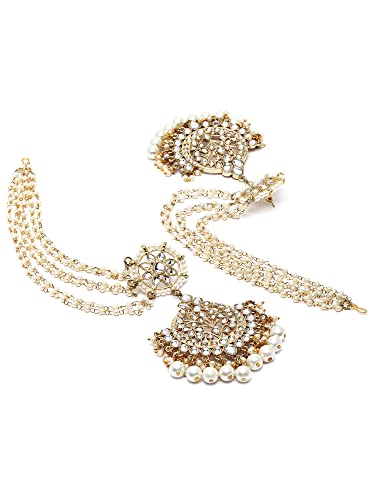Image of Karatcart Gold Plated Pearl Beaded Kundan Kaanchain Earrings for Women