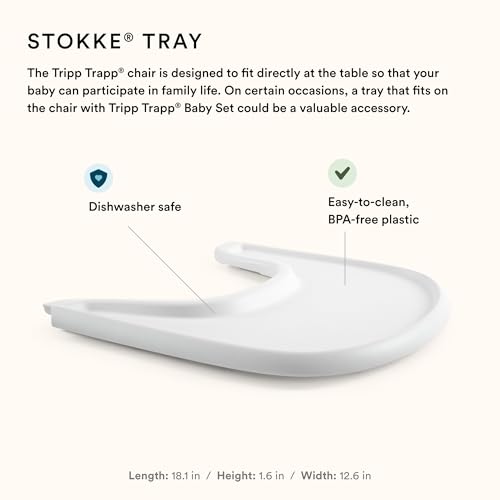 Stokke Tripp Trapp High Chair 2 (Natural), Cushion 2 (Nordic Grey) + Stokke Tray (White) - Includes Chair + Baby Set with Removable Harness for Children 6-36 Months