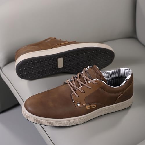 ANALEAF Mens Casual Oxfords Fashion Sneakers Soft Comfortable Lace-Up Dress Shoes Brown