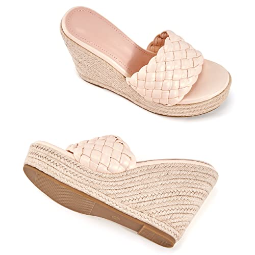 Image of Ermonn Womens Platform Wedge Sandals Espadrilles Braided Open Toe Slip On Summer Mule High Heels