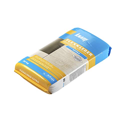 Knauf Flexkleber eXtra, 20 kg, 90% staubreduzierter Dünnbettmörtel für sauberes Arbeiten, extra stark, extra ergiebig, hochflexibel, ideal für großformatige Fliesen