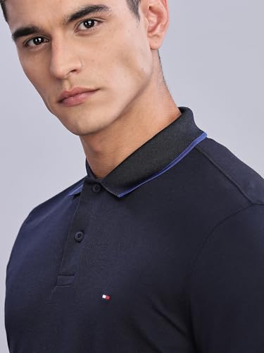 Image of Tommy Hilfiger Mens Blue Solid Polo Shirt