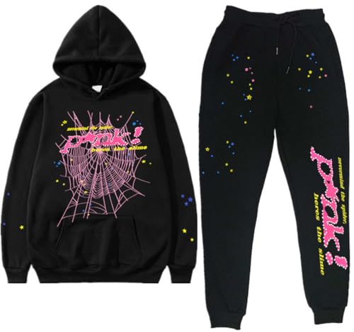 Silver Basic Men's Spider Tracksuit Spider Hoodie 555 and Pants Set Y2K Hoodie Spider Web Hoodie and Bottoms Sweatsuits