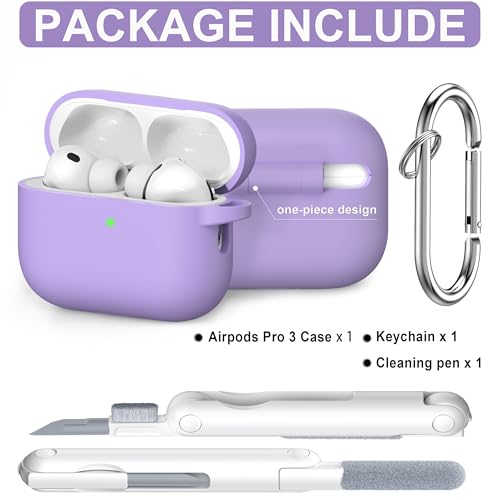 RFUNGUANGO for AirPods Pro 3 Case 2025 with Cleaner Kit and Keychain, Soft Silicone Protective Cover for Apple AirPods Pro 3rd Generation Case, Support Wireless Charging, Banana Purple — view 2