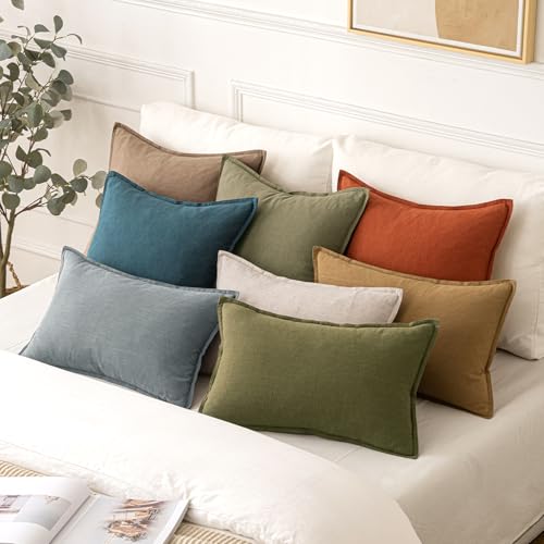 Image of MIULEE Decorative Linen Pillow Covers 20x20 Inch Burnt Orange Boho Farmhouse Neutral Couch Throw Pillows for Bed Pack of 2 Accent Modern Pillowcase Summer Sofa Livingroom Home Decor