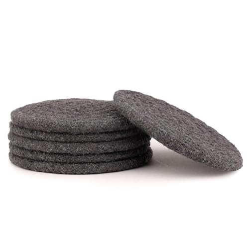 Image of Encasa XO Drink Coasters Set of 6 | Dark Grey with Round (9 cm) | Handcrafted Ribbed Cotton | Absorbent & Heat-Resistant | Use for Tea, Coffee Table & Desk