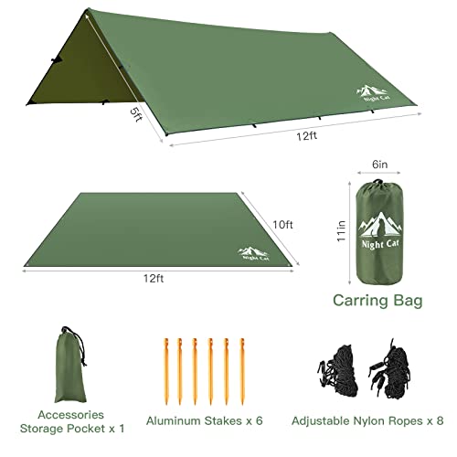 Image of Night Cat Camping Tent Tarp Hammock Rain Fly Sunshade Shelter Tarp Waterproof Portable Lightweight for Outdoor Backpacking Hiking 12x10 ft