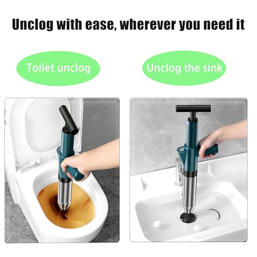 Image of High Pressure Toilet Plunger with Real-Time Barometer - Air Drain Blaster Gun, Multi-Drain Unclogger for Toilets, Sinks, Bathroom Floors, and Plumbing Clogs Stainless Steel
