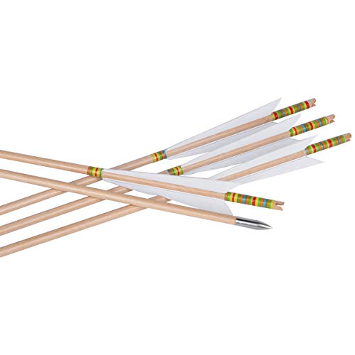 CUPID Wood Arrows 31inch Traditional Hunting Practice Target Arrows with 5.8" Turkey Feathers for recurve Bow Longbow(12pcs) (White)
