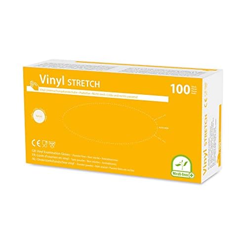 Medi-Inn Vinyl Stretch puderfrei Einmalhandschuhe Größe S | 100 Stück | Vinylhandschuhe in praktischer Spenderbox