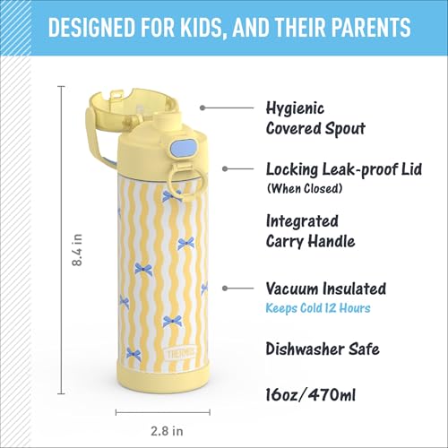 Image of THERMOS FUNTAINER 16 Ounce Stainless Steel Vacuum Insulated Bottle with Wide Spout Lid, Wavy Bows