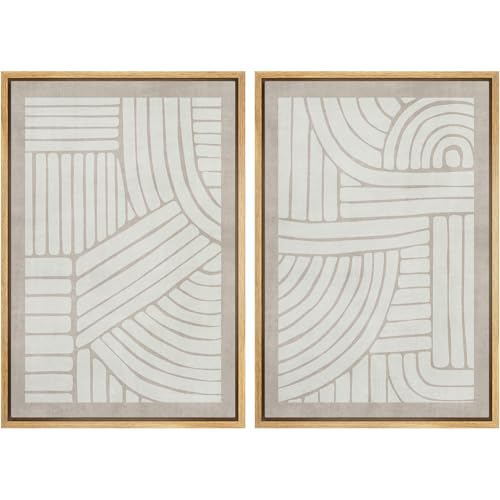 SIGNWIN Framed Canvas Print Wall Art Set Grunge Tribal Pattern Landscape Abstract Shapes Cozy Neutral Minimal Decorative Nordic Zen Bohemian for Living Room, Bedroom, Office - 16"x24"x2 Natural