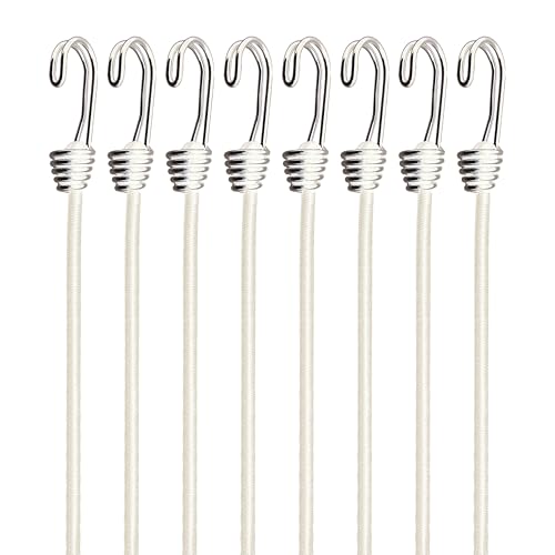 YELIER Bungee Cords with Hooks - 6mm Small Bungee Cords 8-Piece Set - Black White & Multi-Color Options for Outdoor Camping and Storage (White 48inch 6mm 8piece Set)