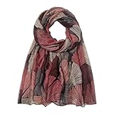 Women's Lightweight Scarf, Pink Grey Leaf Print, Soft Fashion Wrap Shawl