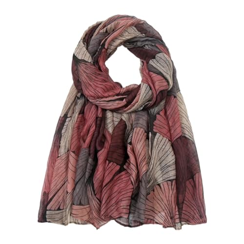 Women's Lightweight Scarf, Pink Grey Leaf Print, Soft Fashion Wrap Shawl